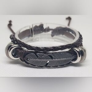 Men's bracelet leather layered feather braided new‎ e69